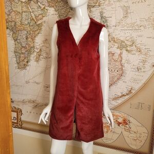 Belle' zza burgundy deep red faux fur long length vest cozy soft lined boho S